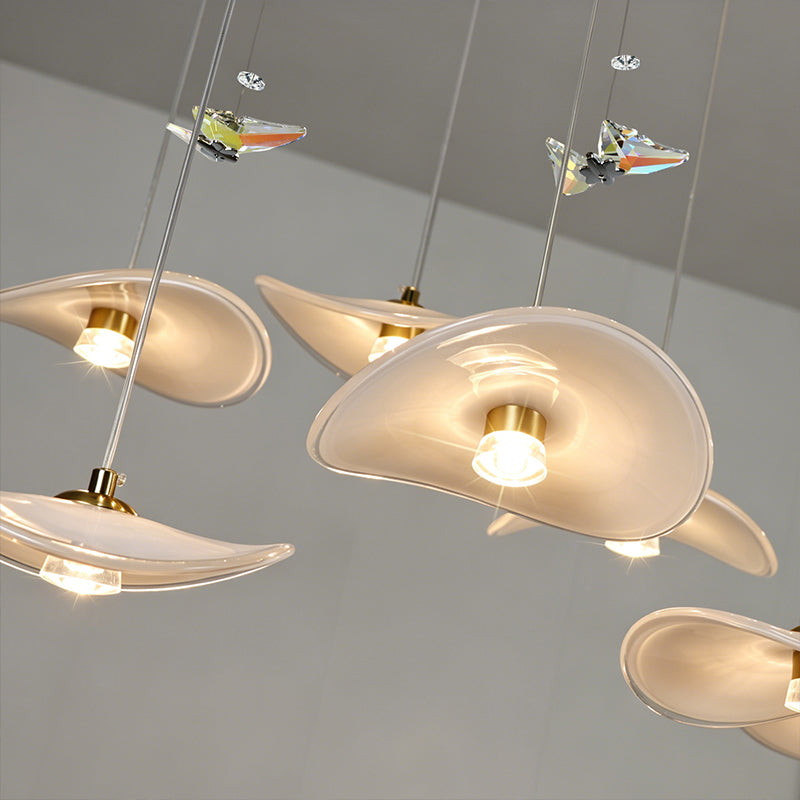 Dining Room Chandeliers Modern Villa Restaurant Bar Counter Kitchen Island Pendant Lamp Designer Lotus Leaf Glass Hanging Lamp