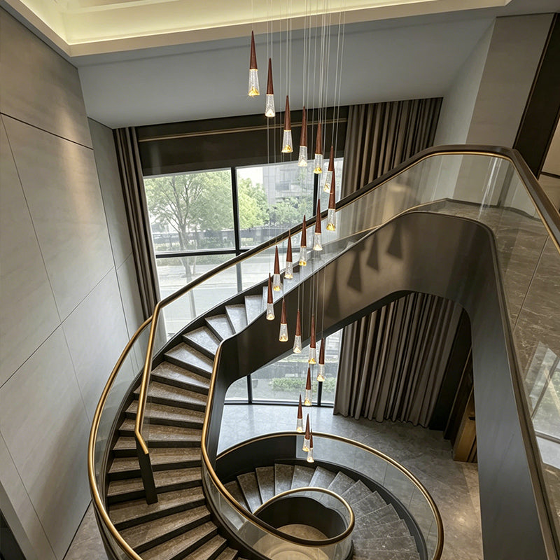 Staircase Hanging Light Rotating Staircase Crystal Chandelier Hanging Lamp Hall Villa High Ceiling Long Pendant Light Lighting