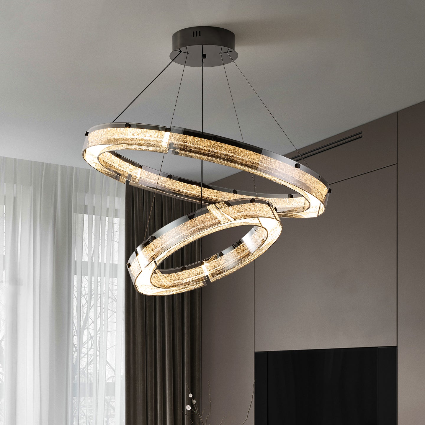 Modern Double Ring LED Suspension Chandelier