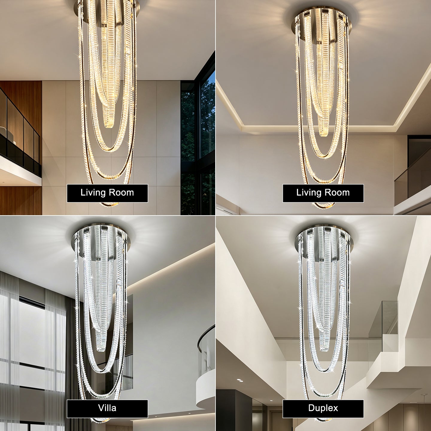 Modern Crystal Living Room Duplex Loft Hall High Chandelier