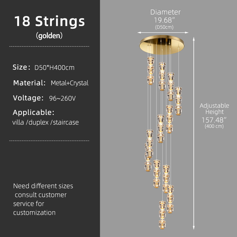 Modern Crystal Stair Loft Duplex Chandelier