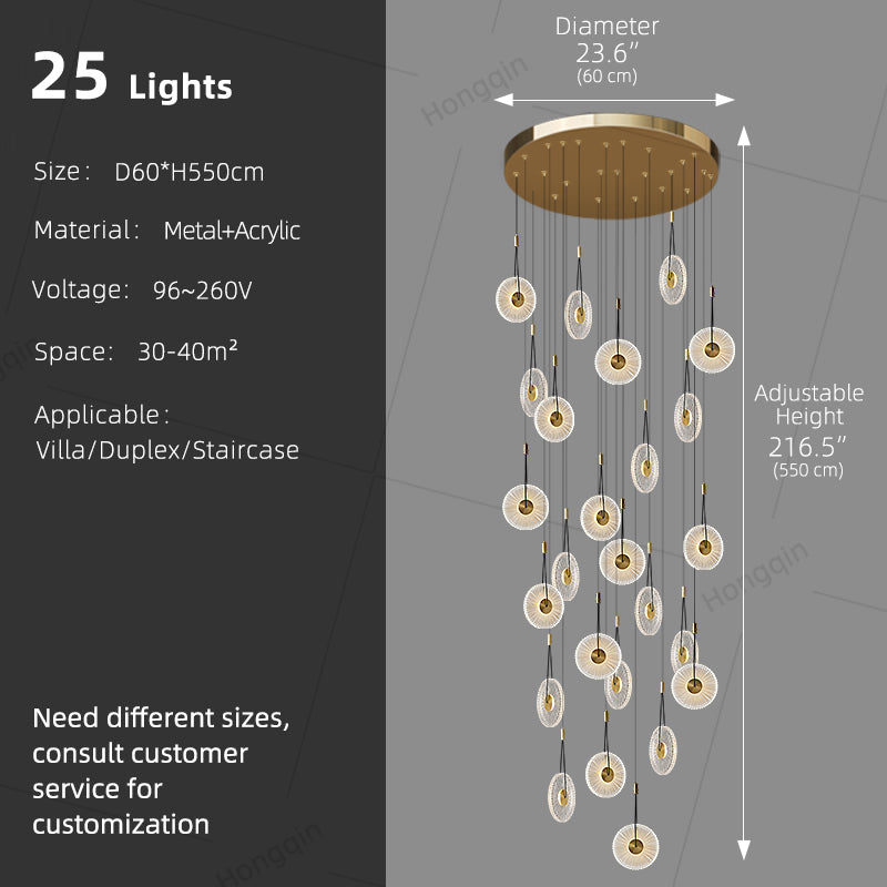 Modern Minimalist Stairs Chandelier Rotating Staircase Hanging Lights Acrylic Luxury Villa High Ceiling Pendent Light Lustre