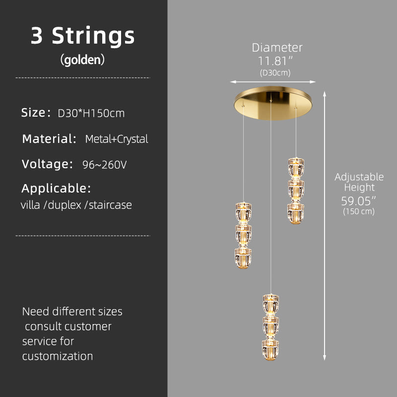 Modern Crystal Stair Loft Duplex Chandelier