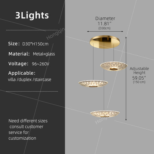 Luxury Glass Long Duplex Attic Stair Chandelier