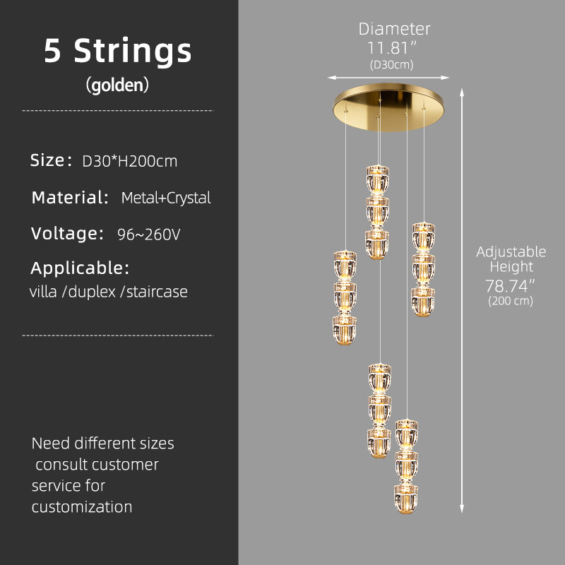 Modern Crystal Stair Loft Duplex Chandelier