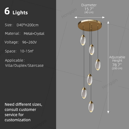 Stair Chandelier Luxury Crystal Chandelier Villa Duplex Loft Pendent Light Lighting Staircase High Ceiling Led Hanging Lamp