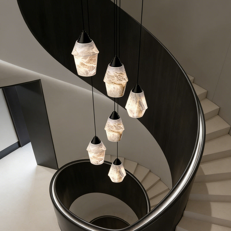 Stair Chandelier Nordic Minimalist Marble Hanging Lamp Sitting Room Villa Staircase Chandelier High Ceiling Pendant Light Lustre