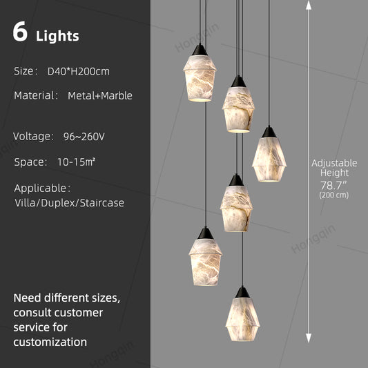 Stair Chandelier Nordic Minimalist Marble Hanging Lamp Sitting Room Villa Staircase Chandelier High Ceiling Pendant Light Lustre