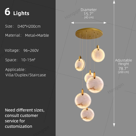 Luxury High Ceiling Hanging Lights Marble Pendant Light for Stair Lustre Sitting Room Villa Staircase Chandelier Lighting