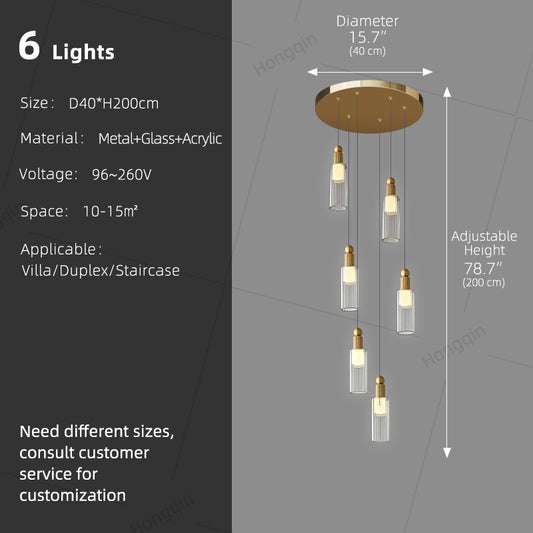 Modern Glass Chandelier for Stairs Sitting Room Villa Staircase Chandelier High Ceiling Pendant Lights Staircase Hanging Lamp