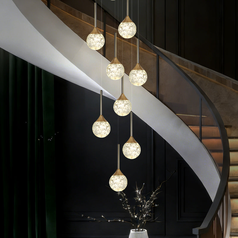 Modern Villa Loft Crystal LED Stair Chandelier