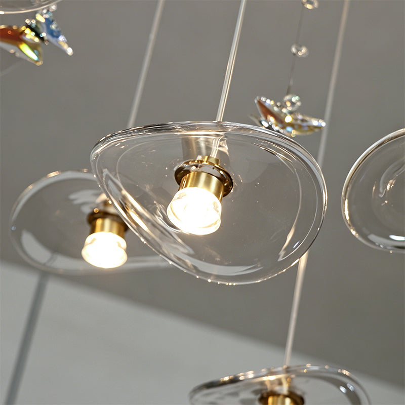Dining Room Chandeliers Modern Villa Dining Table Bar Counter Kitchen Ceiling Lamp Double Color Lotus Leaf Glass Art Hanging Lam