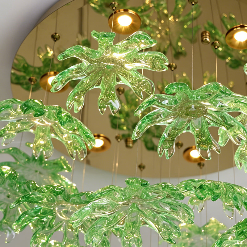 Modern Green Leaf Glass living room Chandelier
