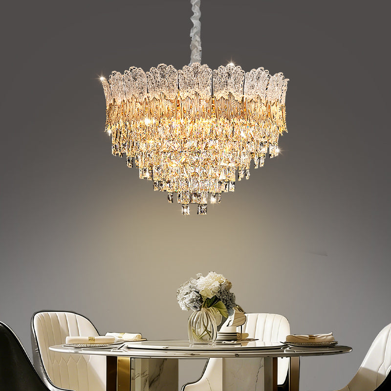 Modern Luxury Gold Iron Crystal Living Room Hanging Lamp