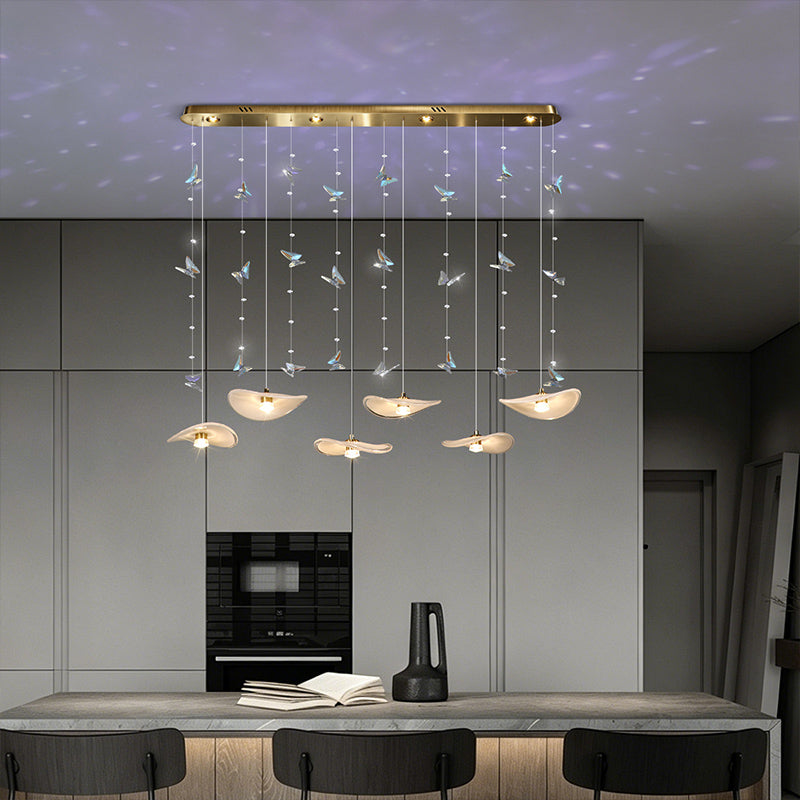 Dining Room Chandeliers Modern Villa Restaurant Bar Counter Kitchen Island Pendant Lamp Designer Lotus Leaf Glass Hanging Lamp