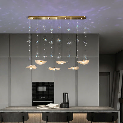 Dining Room Chandeliers Modern Villa Restaurant Bar Counter Kitchen Island Pendant Lamp Designer Lotus Leaf Glass Hanging Lamp