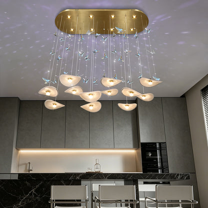 Dining Room Chandeliers Modern Villa Restaurant Bar Counter Kitchen Island Pendant Lamp Designer Lotus Leaf Glass Hanging Lamp