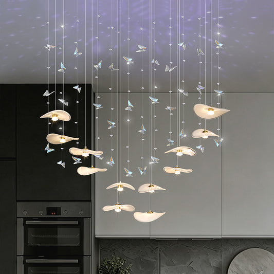 Dining Room Chandeliers Modern Villa Restaurant Bar Counter Kitchen Island Pendant Lamp Designer Lotus Leaf Glass Hanging Lamp