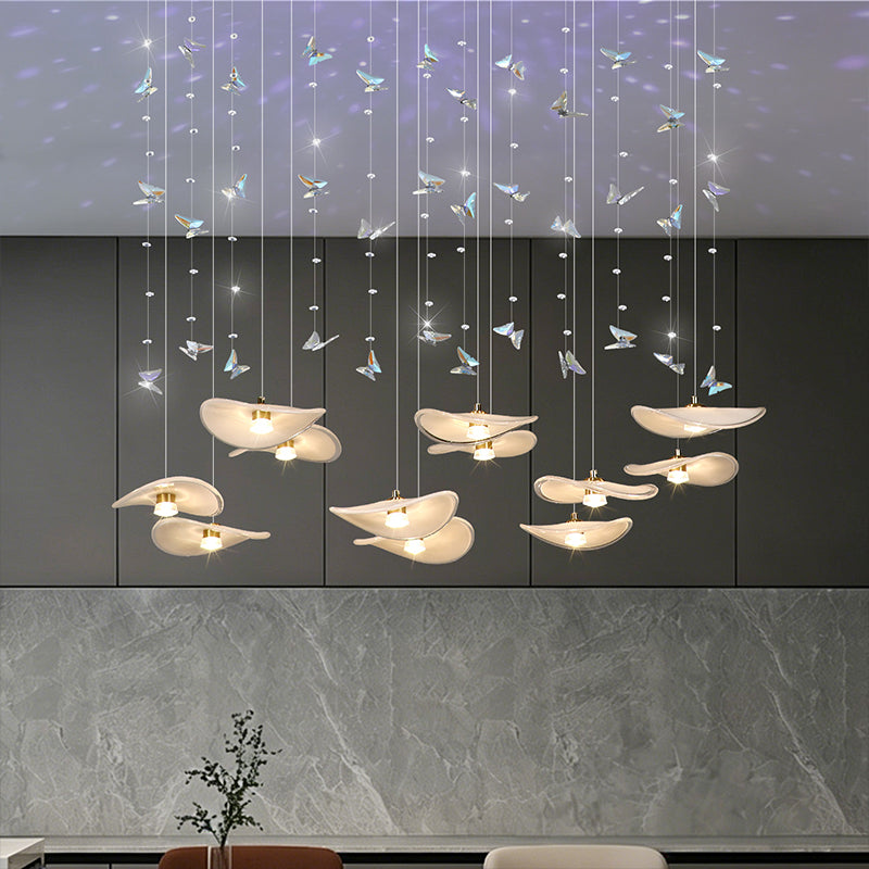 Dining Room Chandeliers Modern Villa Restaurant Bar Counter Kitchen Island Pendant Lamp Designer Lotus Leaf Glass Hanging Lamp