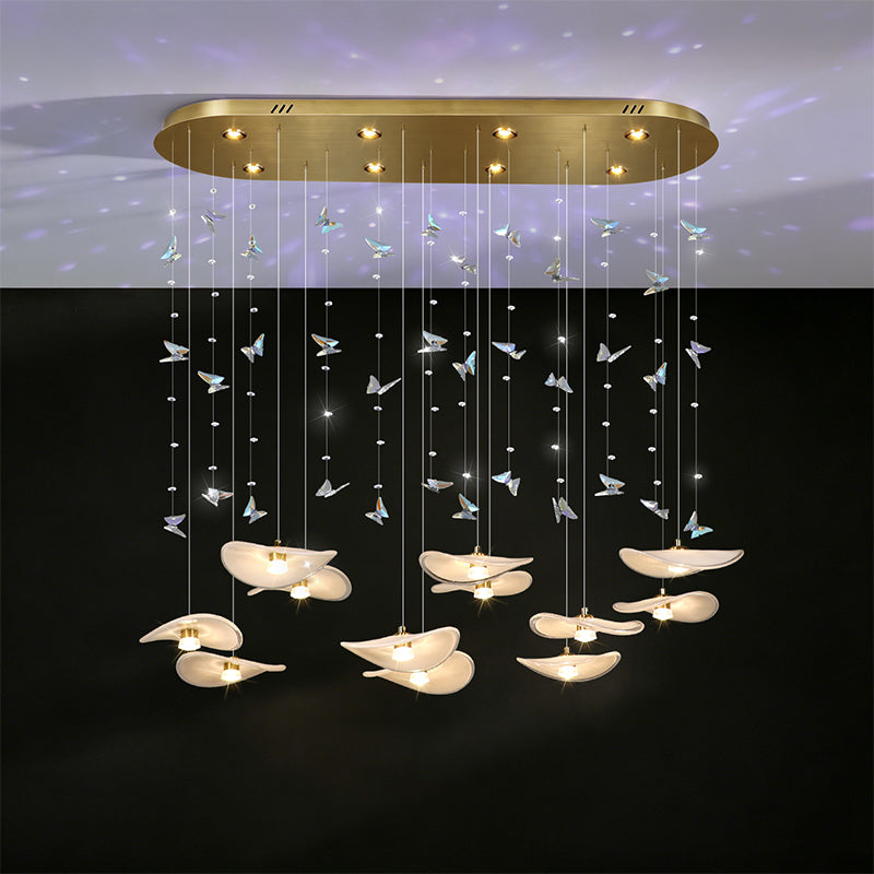 Dining Room Chandeliers Modern Villa Restaurant Bar Counter Kitchen Island Pendant Lamp Designer Lotus Leaf Glass Hanging Lamp