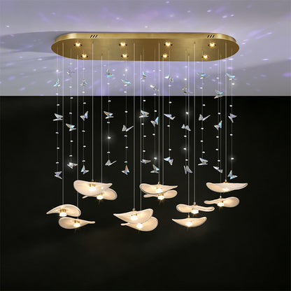 Dining Room Chandeliers Modern Villa Restaurant Bar Counter Kitchen Island Pendant Lamp Designer Lotus Leaf Glass Hanging Lamp