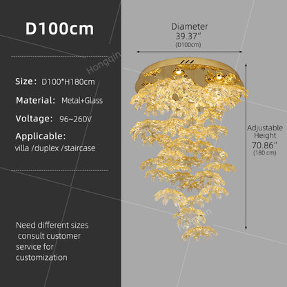 High End Art Glass Leaf Pendant Chandelier