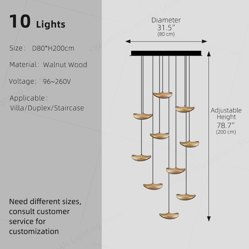Wabi Sabi Solid Wood Villa Duplex Staircase Restaurant Chandelier
