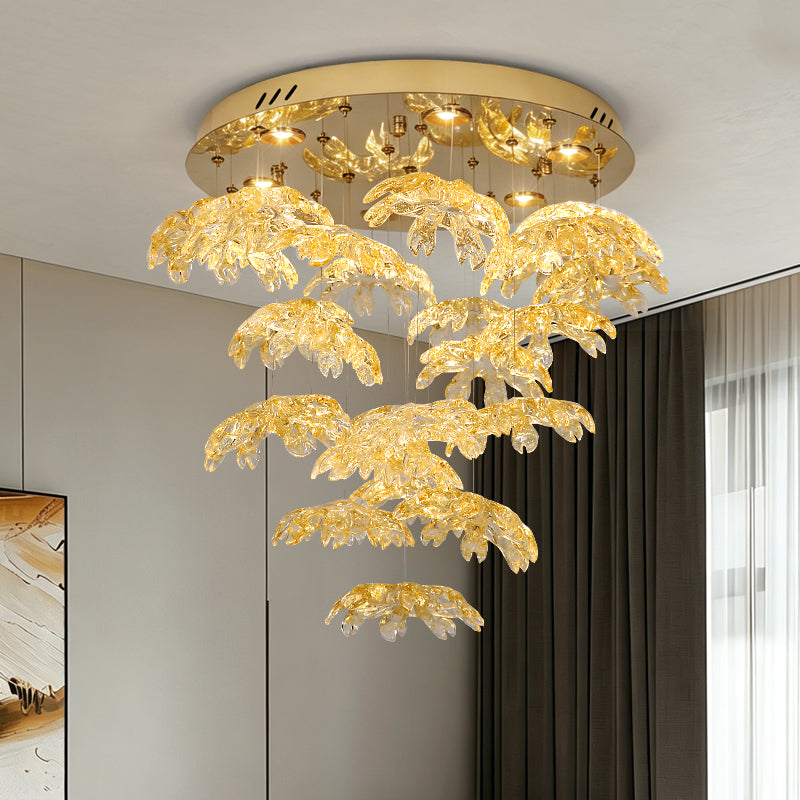 High End Art Glass Leaf Pendant Chandelier