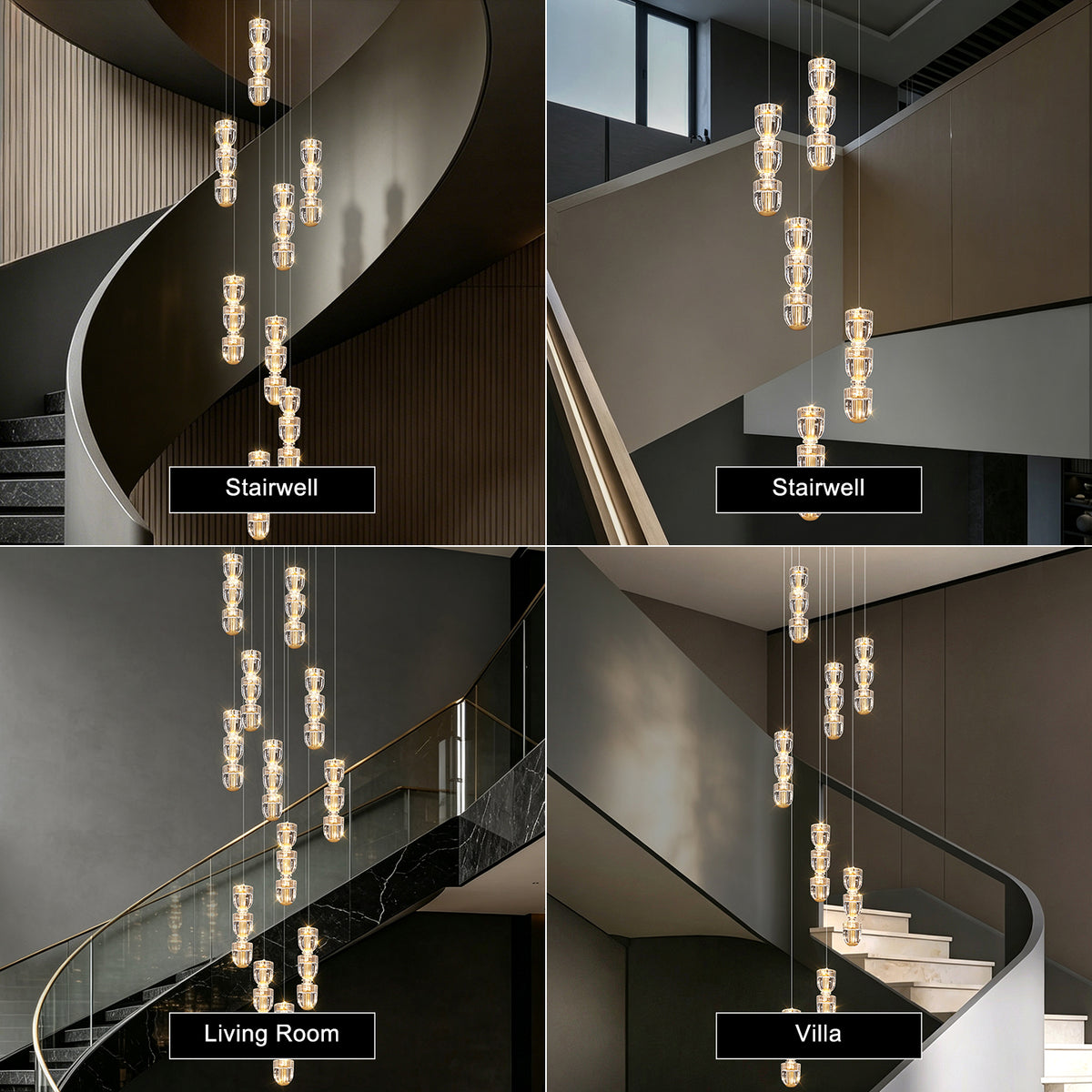 Modern Crystal Stair Loft Duplex Chandelier