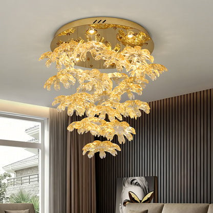 High End Art Glass Leaf Pendant Chandelier