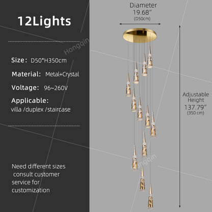 Modern Crystal Chandelier Loft Pendant Light Chandelier for Stairs Designer Pendant Lamp Suspension Ceiling Light