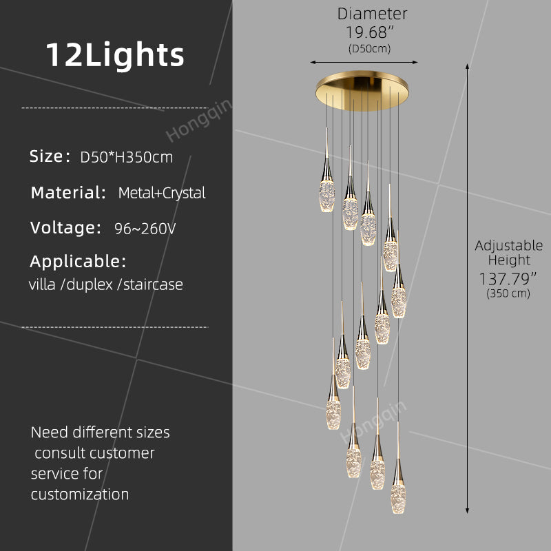 Modern Staircase Pendant Light Luxury Villa Attic Restaurant Suspended Ceiling Ceiling Light Designer Crystal Pendant Light