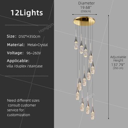 Modern Staircase Pendant Light Luxury Villa Attic Restaurant Suspended Ceiling Ceiling Light Designer Crystal Pendant Light
