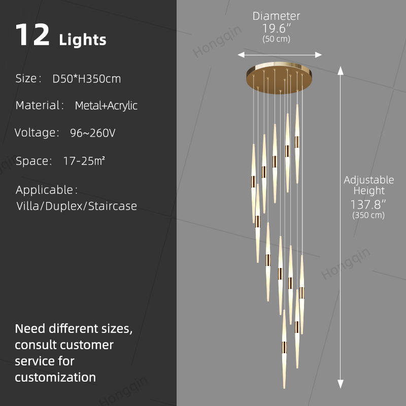 Acrylic Design Ceiling Stair Pendant Lamp Lighting Luxury Fixture Chandelier Long Staircase Chandelier Lustre Hanging Light