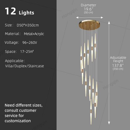 Acrylic Design Ceiling Stair Pendant Lamp Lighting Luxury Fixture Chandelier Long Staircase Chandelier Lustre Hanging Light