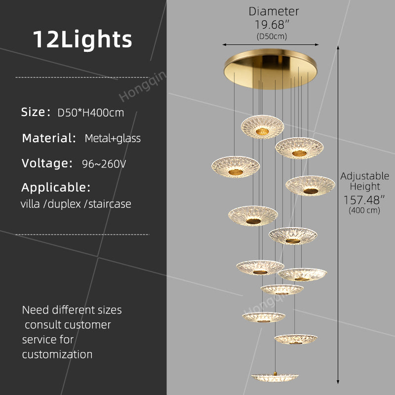 Luxury Glass Long Duplex Attic Stair Chandelier