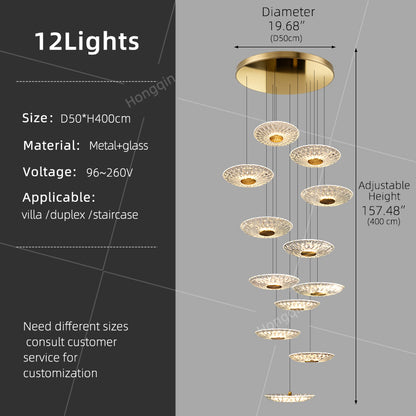 Luxury Glass Long Duplex Attic Stair Chandelier