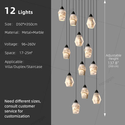 Stair Chandelier Nordic Minimalist Marble Hanging Lamp Sitting Room Villa Staircase Chandelier High Ceiling Pendant Light Lustre