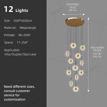 Modern Minimalist Stairs Chandelier Rotating Staircase Hanging Lights Acrylic Luxury Villa High Ceiling Pendent Light Lustre