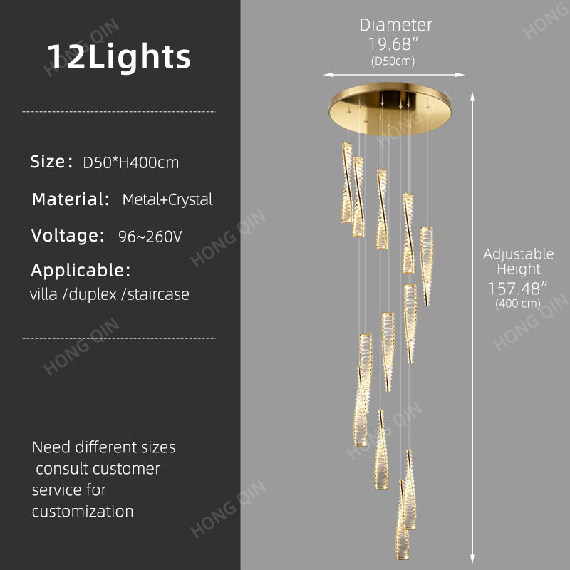 Luxury Spiral Staircase Crystal Chandelier