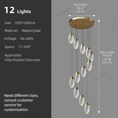 Stair Chandelier Luxury Crystal Chandelier Villa Duplex Loft Pendent Light Lighting Staircase High Ceiling Led Hanging Lamp