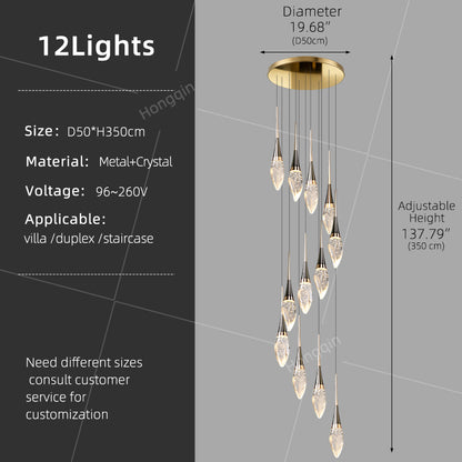 Modern Staircase Chandelier Light Luxury Villa Attic Hanging Ceiling Lamp Designer Crystal Raindrop Pendant Light