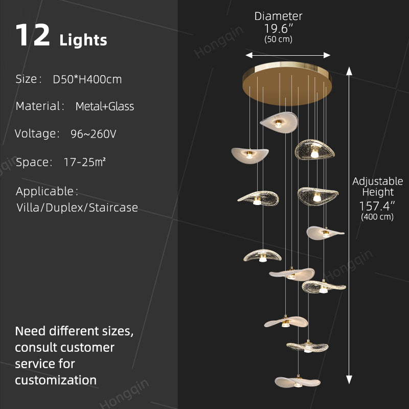 Stair Light LED Glass Chandelier Modern Pendant Light for Living Restaurant Staircase Long Villa Hote Luxury Stairwell Lighting