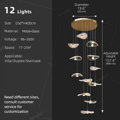 Stair Light LED Glass Chandelier Modern Pendant Light for Living Restaurant Staircase Long Villa Hote Luxury Stairwell Lighting