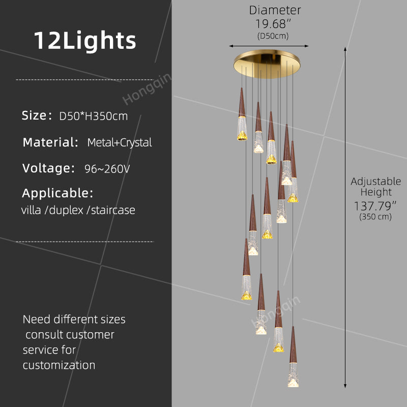 Staircase Hanging Light Rotating Staircase Crystal Chandelier Hanging Lamp Hall Villa High Ceiling Long Pendant Light Lighting