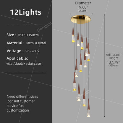 Staircase Hanging Light Rotating Staircase Crystal Chandelier Hanging Lamp Hall Villa High Ceiling Long Pendant Light Lighting