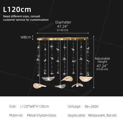 Dining Room Chandeliers Modern Villa Table Island Pendant Lamp Cream-white Lotus Leaf Glass Art Hanging Lamp