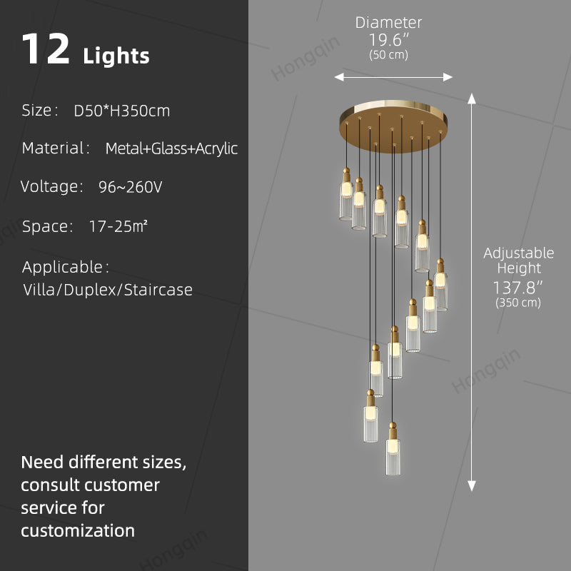 Modern Glass Chandelier for Stairs Sitting Room Villa Staircase Chandelier High Ceiling Pendant Lights Staircase Hanging Lamp