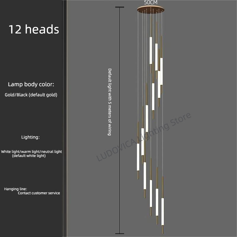 Duplex Attic Staircase Chandelier Long LED Chandelier Stair Pendant Dining Room Stair Chandeliers