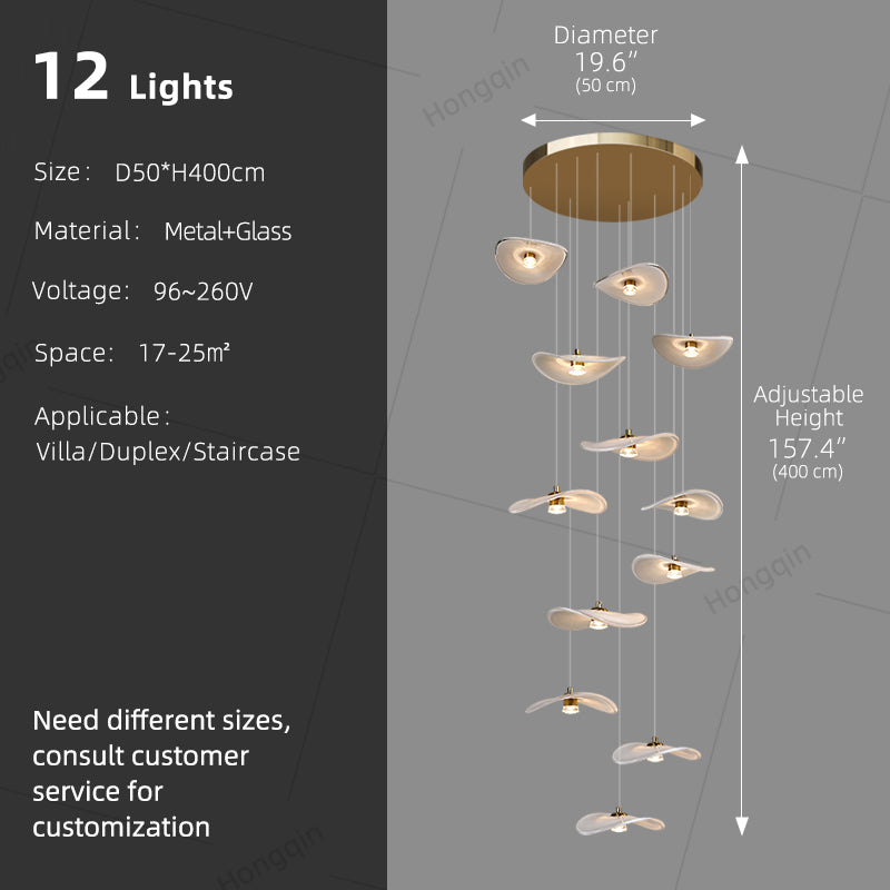 Modern Staircase High Ceiling Chandelier Rotating Glass Chandelier Light Villa Duplex Loft Hanging Lamp